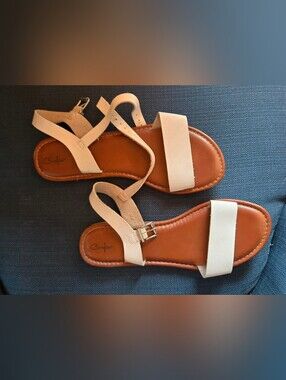 Curfew Women's Cream Strap Sandals with Tan Footbed